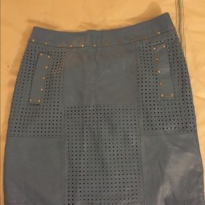 Etcetera blue leather skirt with gold accents NWT